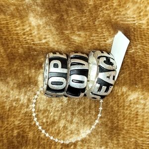 Kollection Peace Love Hope Trio Ring Set NWT